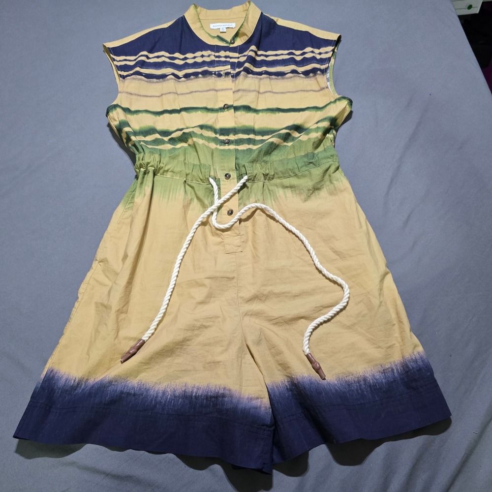Banana Republic Romper Womens Small Yellow Blue Tie Dye Cotton Rope Belt